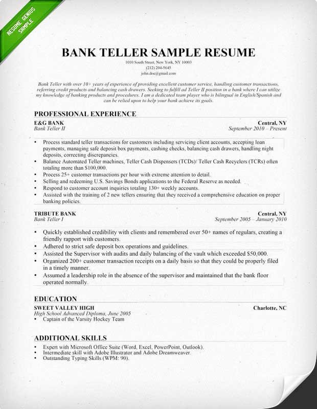 Bank Teller Resume Sample &amp; Writing Tips