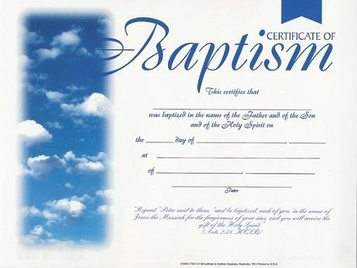 Baptism Certificates with Clouds Package Of 6