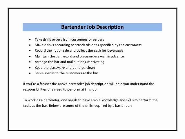 Bartender Duties Resume Best Resume Collection