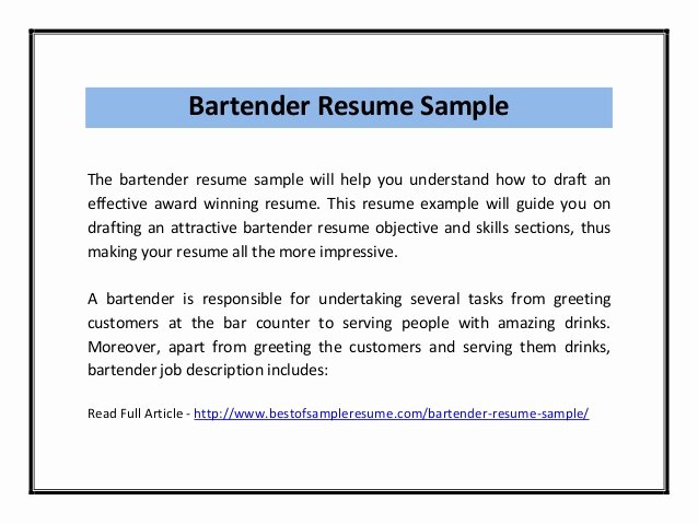 Bartender Resume Sample Pdf