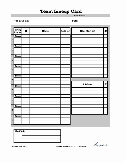 baseball lineup card