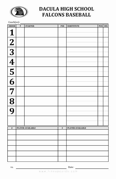 Baseball Lineup Card Template Free Download Elsevier