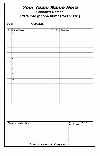 Baseball Lineup Excel Template to Baseball Lineup Card