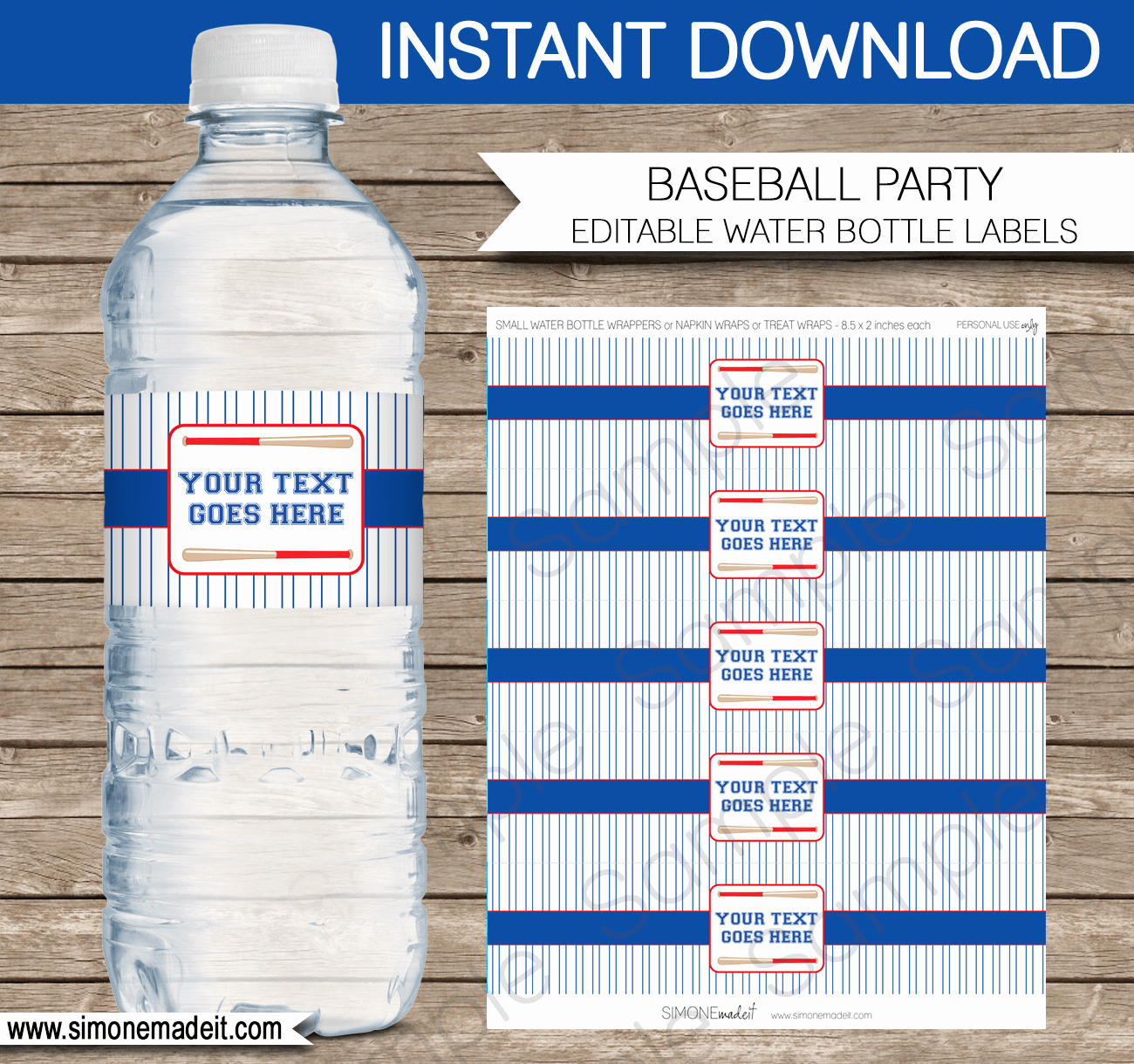 Baseball Party Water Bottle Labels