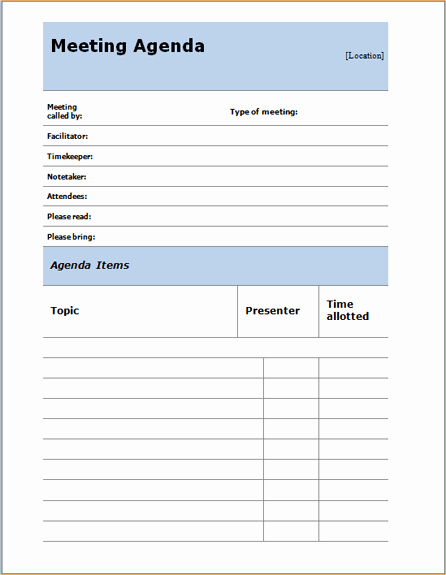 basic agenda word template