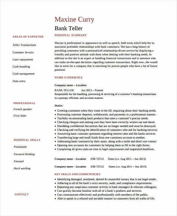 Basic Banking Resumes 38 Free Word Pdf Documents