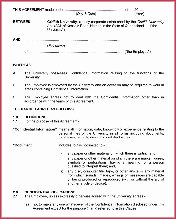 Simple Confidentiality Agreement Template Letter Example Template