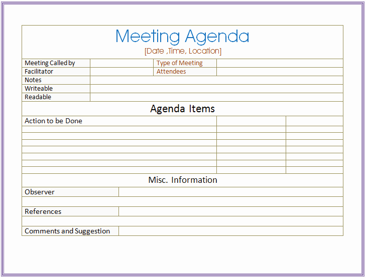 Basic Meeting Agenda Template formal &amp; Informal Meetings
