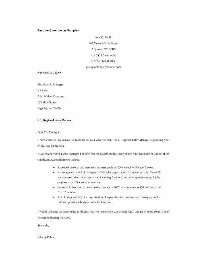 Basic Regional Sales Manager Cover Letter Samples and