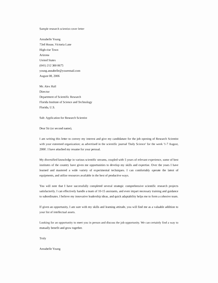 Basic Research Scientist Cover Letter Samples and Templates