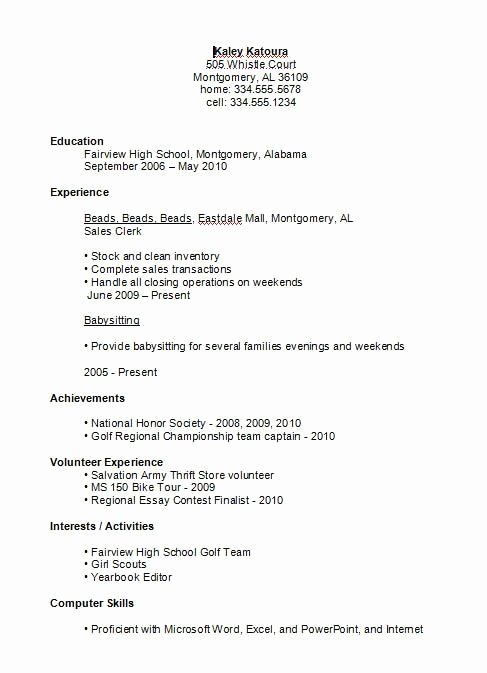Basic Resume for High School Student Best Resume Collection
