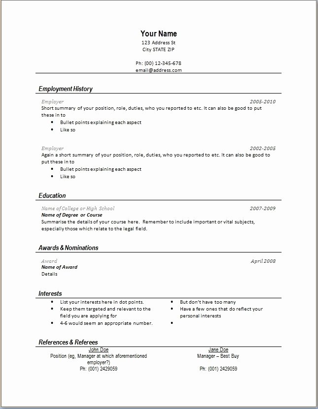 basic resume outline template