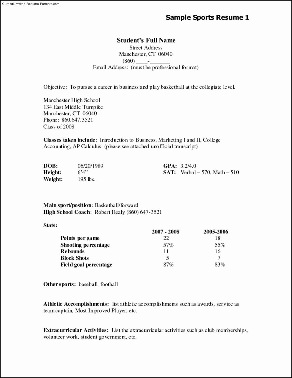 Basic Resume Template for High School Students Free