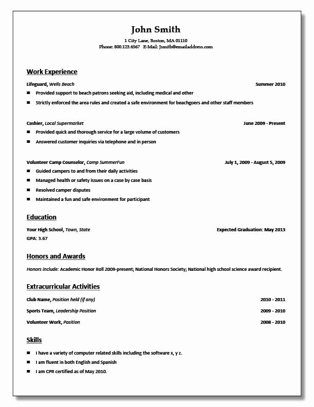 Basic Resume Templates for High School Students Best