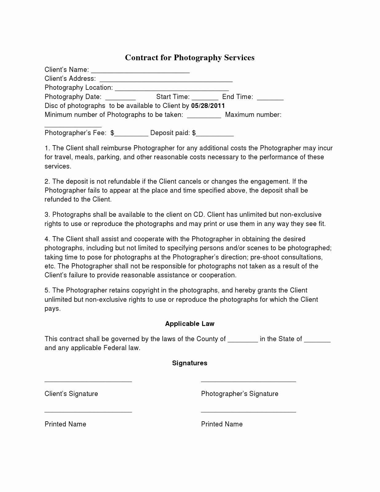 basic wedding graphy contracts
