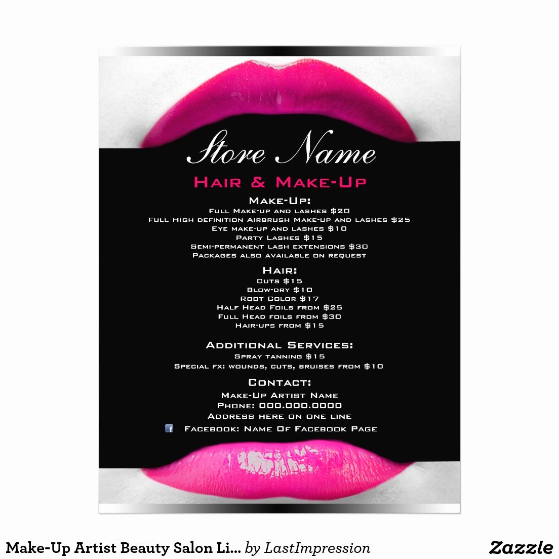 Beauty Salon Flyers Programs Zazzle Bar Price Lis with