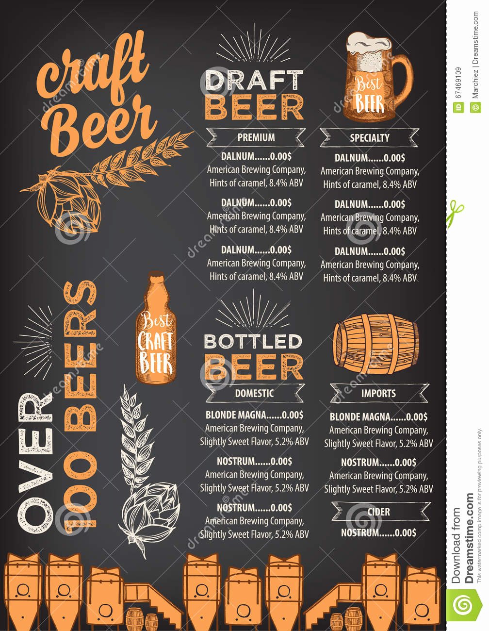 Beer Restaurant Cafe Menu Template Design Stock Vector