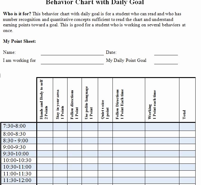 Behavior Chart with Goal Template Template Haven
