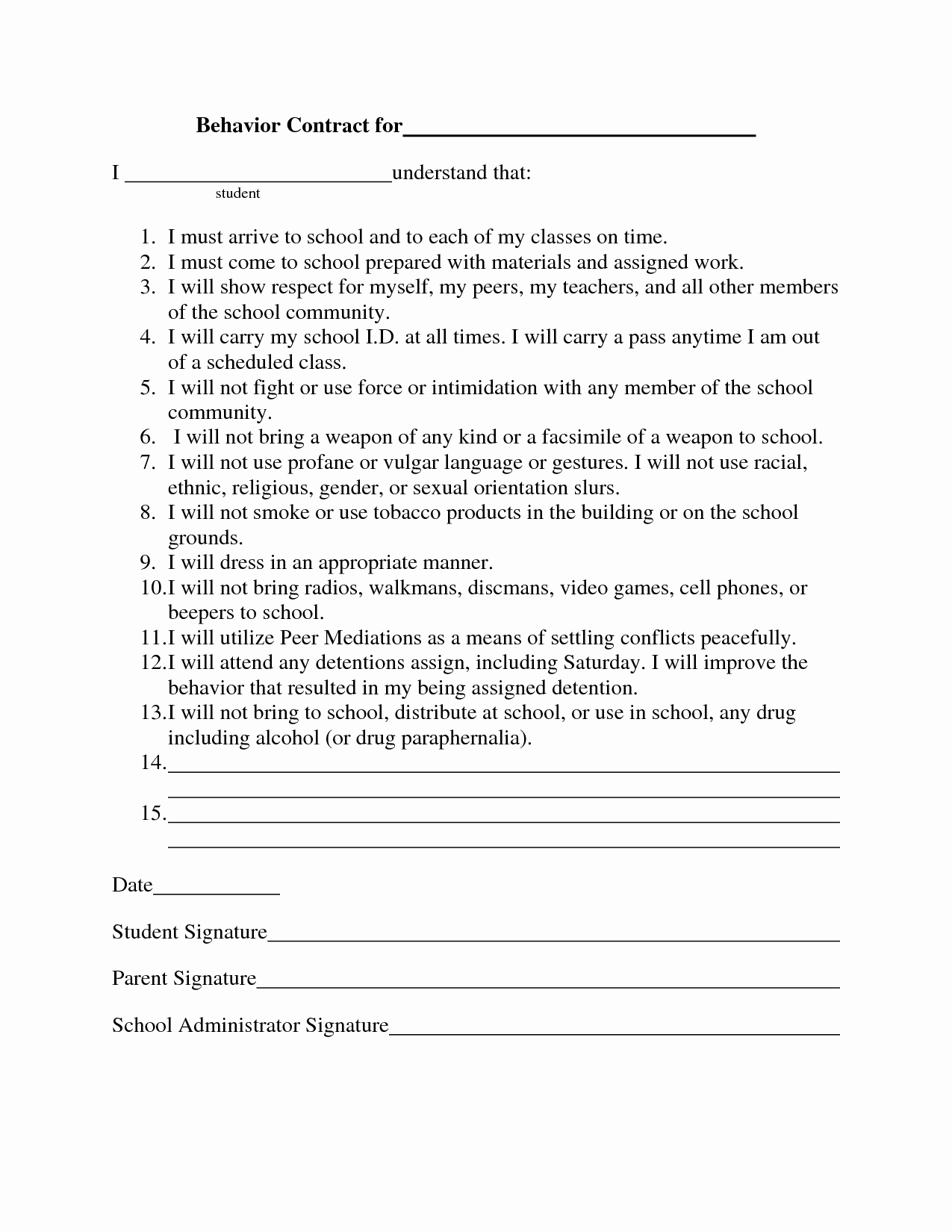 Behavior Contracts for Elementary Students to Pin