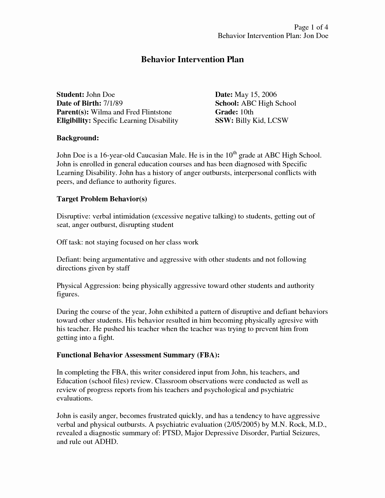 Behavior Intervention Plan Template | Latter Example Template