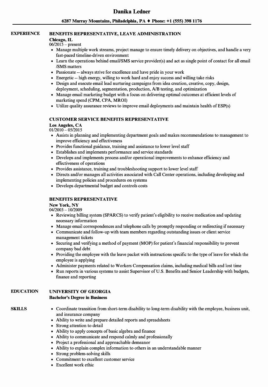 benefits representative resume sample