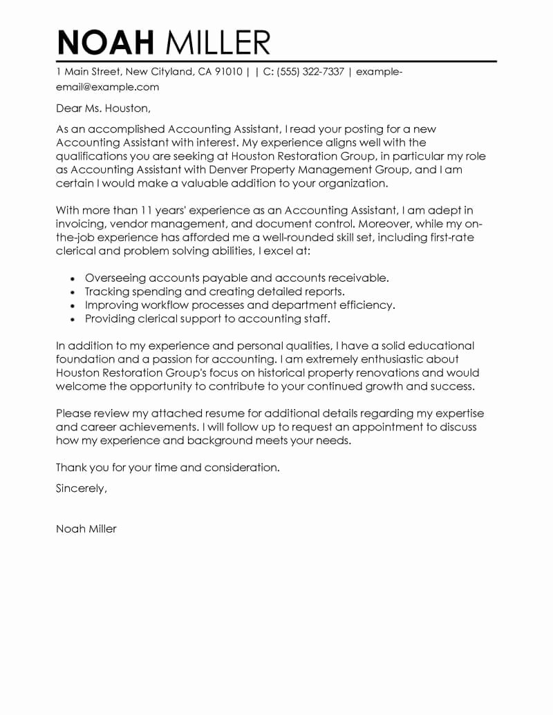 Best Accounting assistant Cover Letter Examples