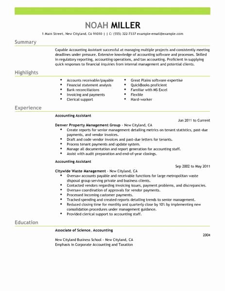 Best Accounting assistant Resume Example