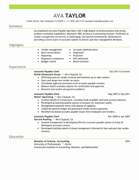 Best Accounts Payable Specialist Resume Example