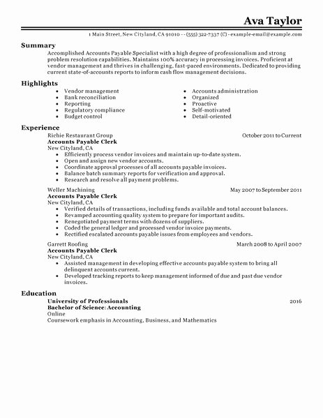 Best Accounts Payable Specialist Resume Example
