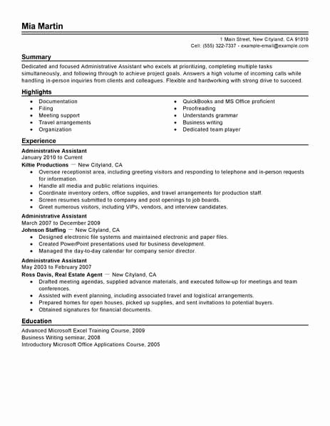Best Administrative assistant Resume Example