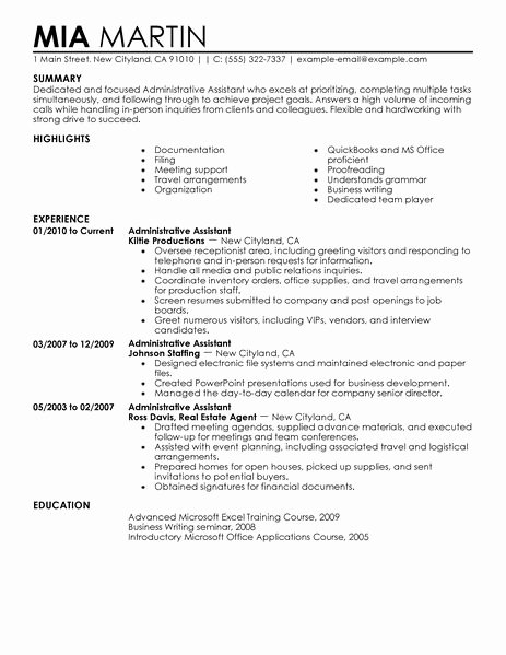 Best Administrative assistant Resume Example