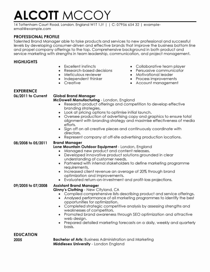 Best Brand Manager Resume Example