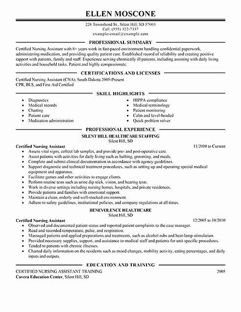 Best Certified Nursing assistant Resume Example