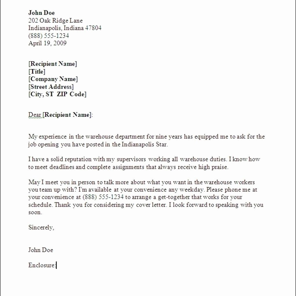 Warehouse Cover Letter Sample With No Experience