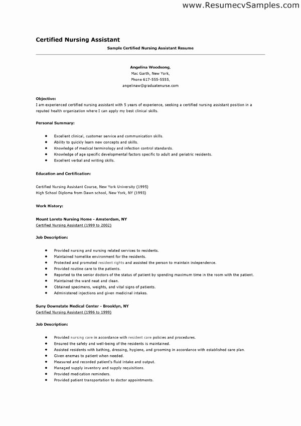 Best Example Resume Template for Cna Certified Nursing