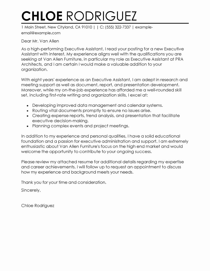 Best Executive assistant Cover Letter Examples