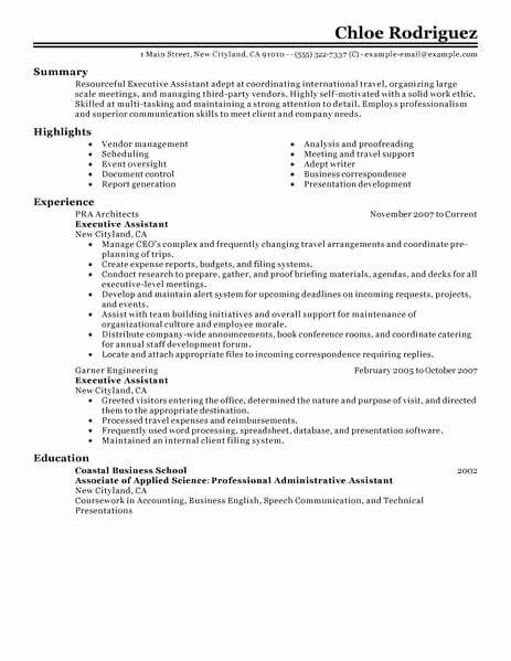 Best Executive assistant Resume Example