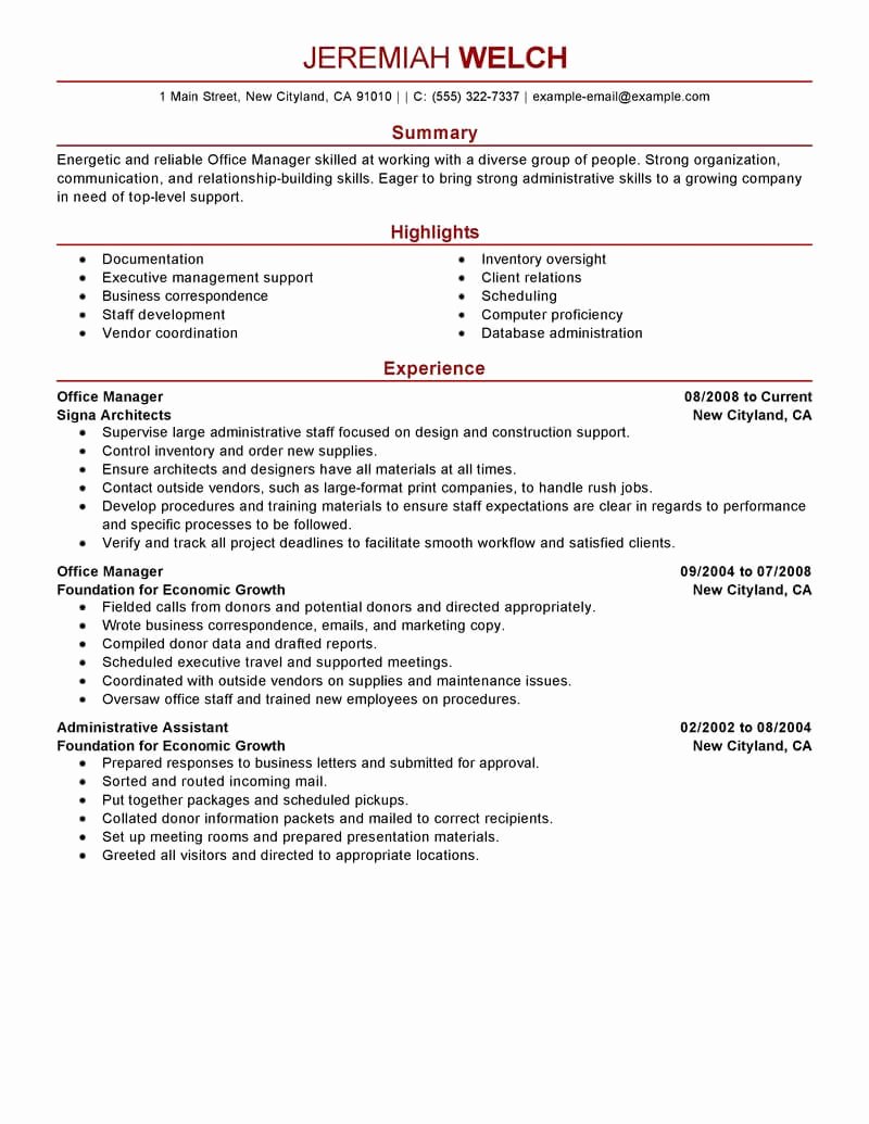 Best Fice Manager Resume Example