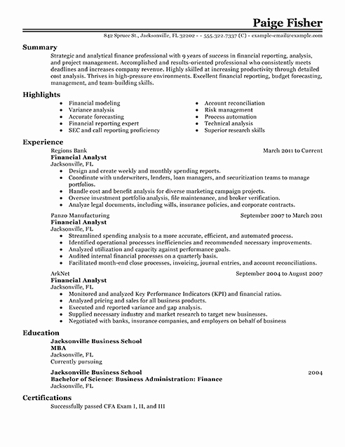 Best Financial Analyst Resume Example