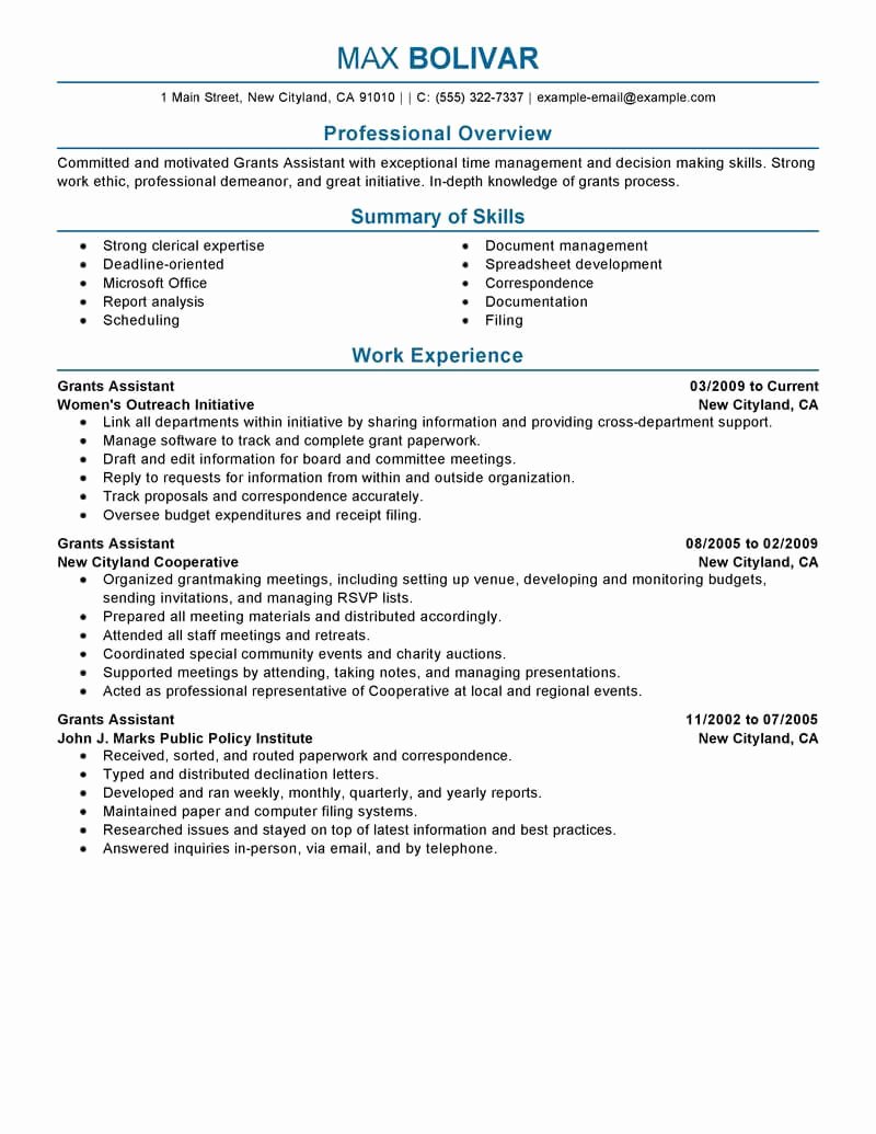 Best Grants Administrative assistant Resume Example