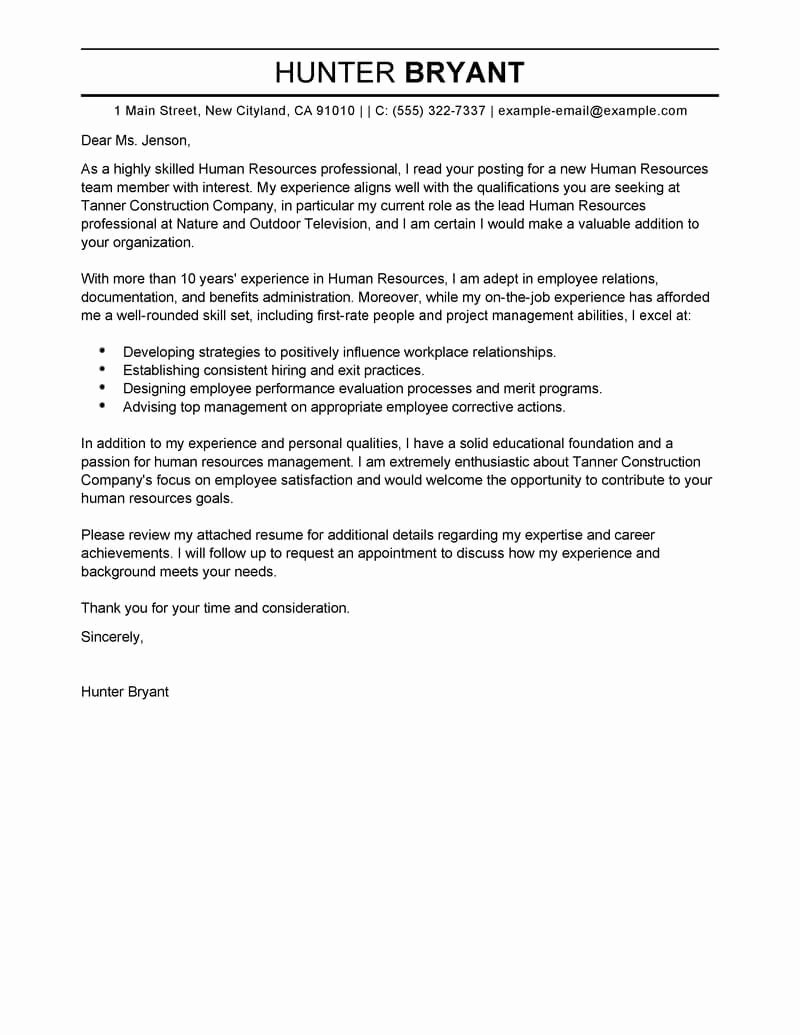 Best Human Resources Cover Letter Samples