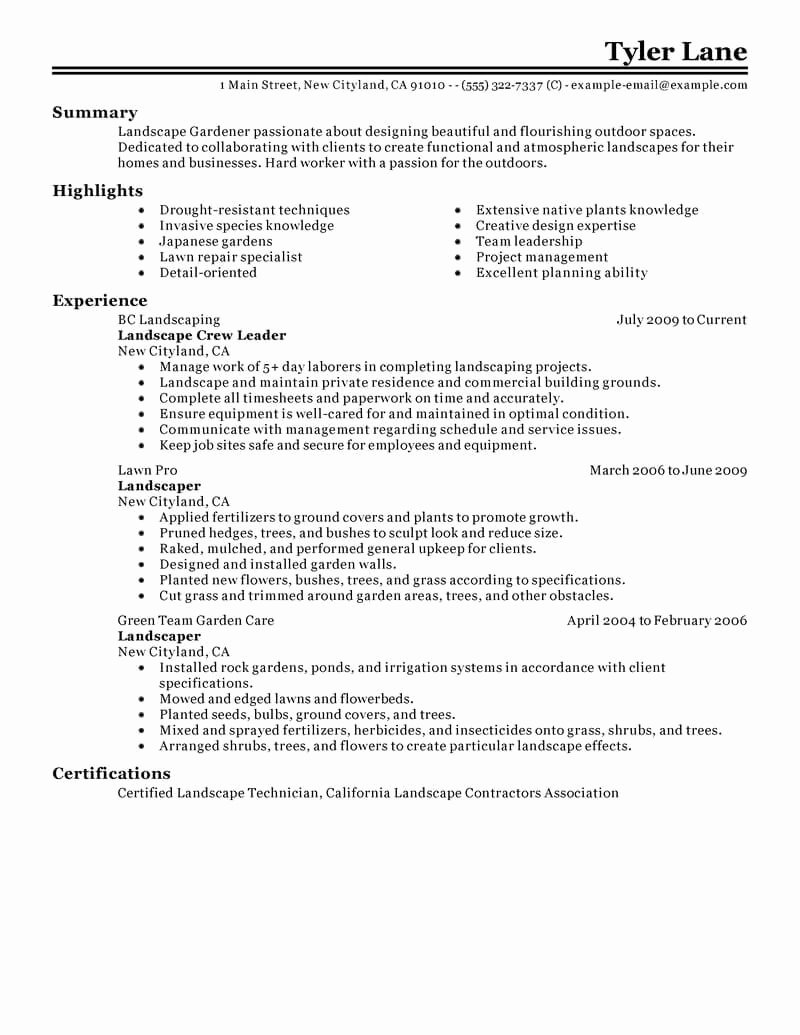 Best Landscaping Resume Example