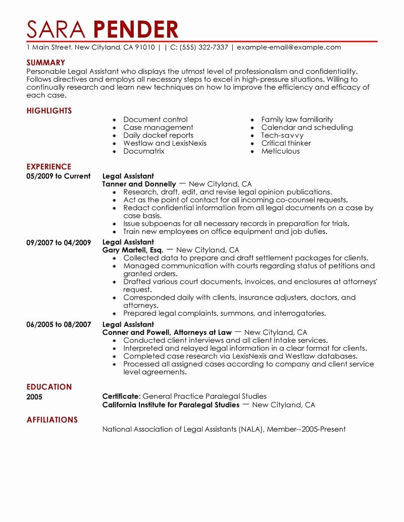 Best Legal assistant Resume Example