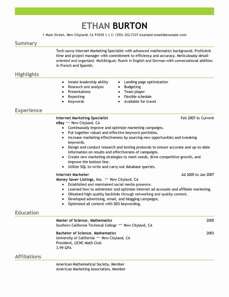 Best Line Marketer and social Media Resume Example