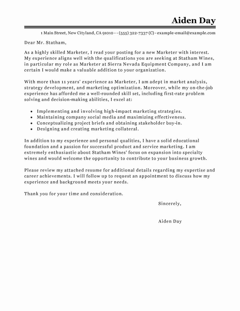 Best Marketing Cover Letter Examples
