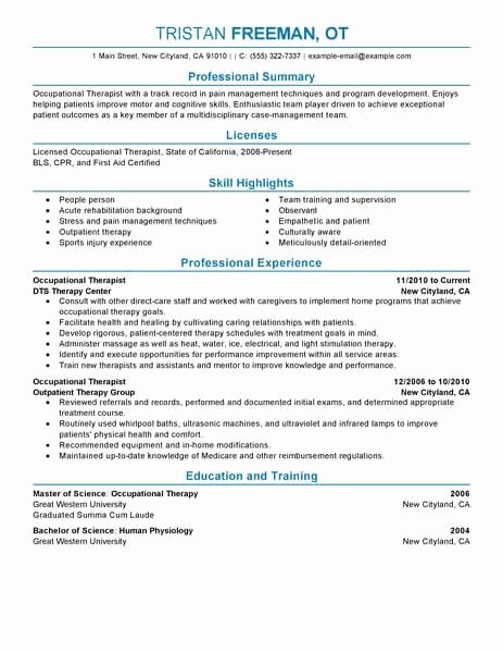 Best Occupational therapist Resume Example