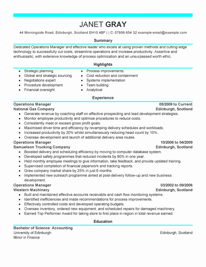 Best Operations Manager Resume Example