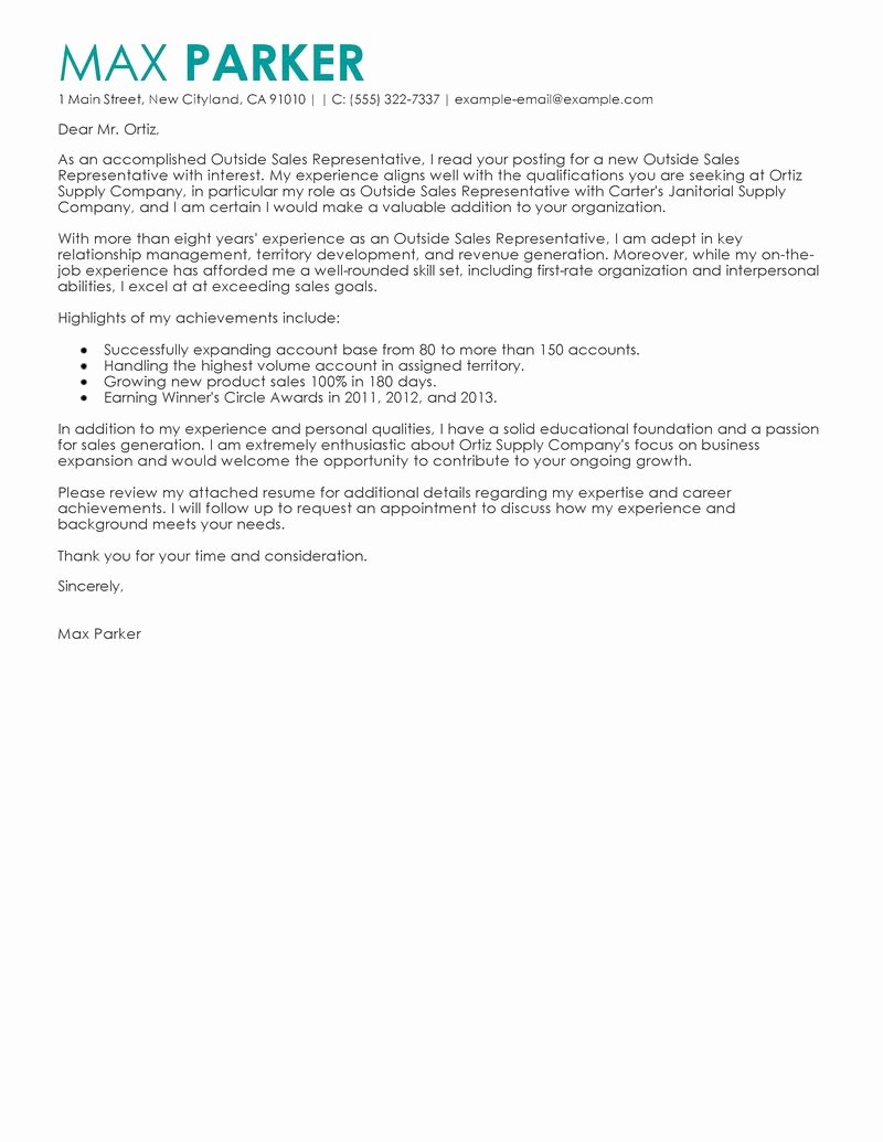 Best Outside Sales Representative Cover Letter Examples