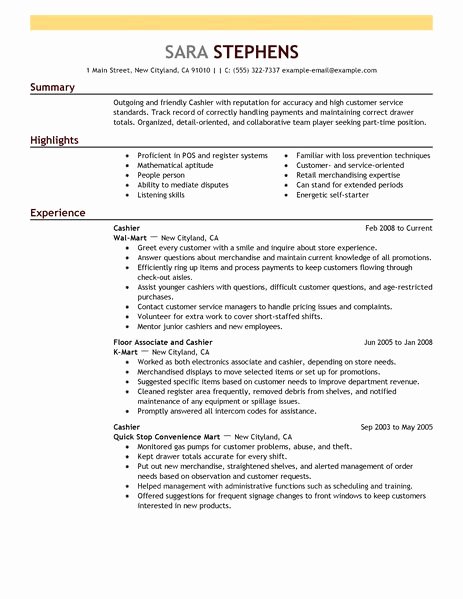 Best Part Time Cashiers Resume Example