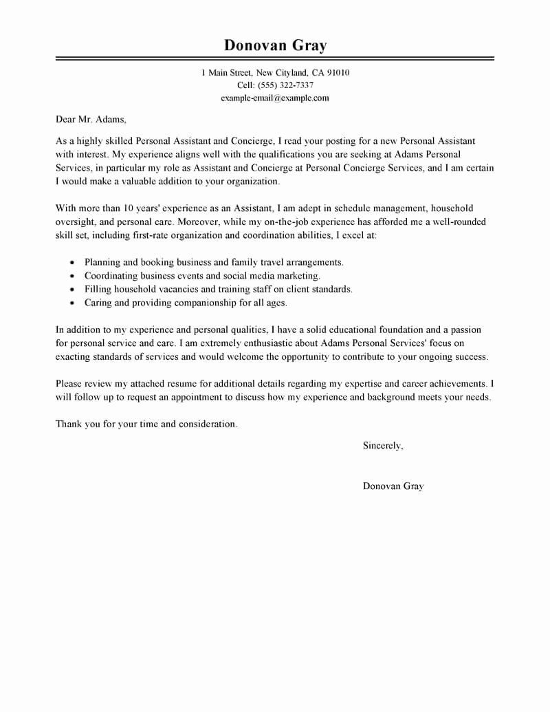Best Personal Services Cover Letter Examples